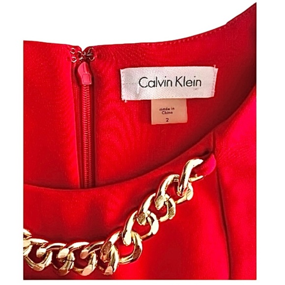 Calvin Klein | Cocktail Dress | Red with Gold Necklace | Women’s Size 2 | NWT - Picture 7 of 9